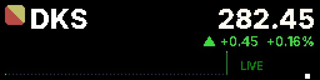 one symbol held long enough to see the animation layer: the price flashing whiter on each change, the LIVE chip breathing, and the sparkline's leading dot twinkling.